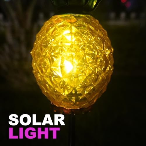 Solar Lanterns Outdoor Waterproof Glass Pineapple Garden Decor, Hanging Solar Stake Lights Yard Art, Outside Patio Decorations Gardening Birthday Gifts for Mom Grandma Women, 2 Pack - Image 2