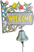 Vintage Cast Iron Welcome Sign with Functional Doorbell (13.5x11 inches) - Decorative Outdoor Wall Hanging with Hand-Painted Birds and Flowers HC7466 by Unknown