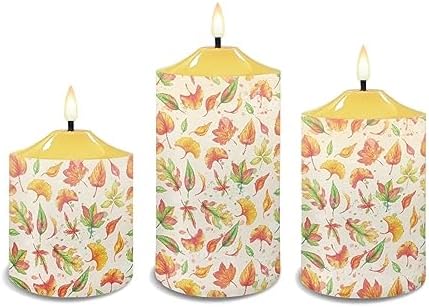 Cozeyat Flickering Flameless Electric Candles with Timer 3Pack, Fall Ginkgo Leaf Print LED Candles Battery Operated, Realistic Wax Pillar Tealights for Home Indoor Outdoor Decor - Image 2