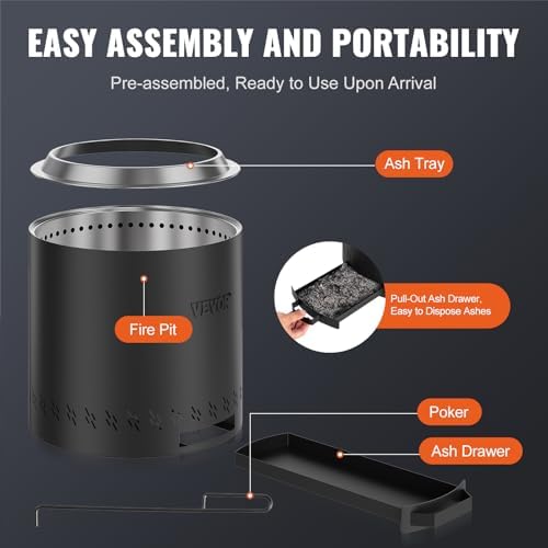 VEVOR 15.8 inch Smokeless Fire Pit Stove Bonfire, Wood Burning Fireplaces with Removable Ash Pan, SUS430 Stainless Steel Inner Portable Outdoor Firepit,for Outdoor Patio Camping High 15.4 inch - Image 6
