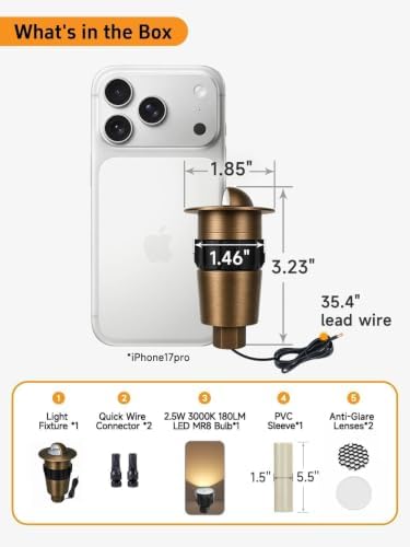 Gardenreet Mini Brass Low Voltage Well Light, 12V Beacon-Top, IP65, 6Pk - Image 4