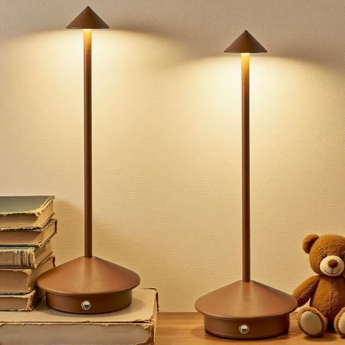 2 Pack Cordless LED Table Lamp, Rechargeable 5200mAH Battery Operated Lamp for Decor, 3 Color Stepless Dimming Desk Lamps, for Restaurant, Bedroom, Outdoor Camping, Coffee Shop, Night Light by Unknown