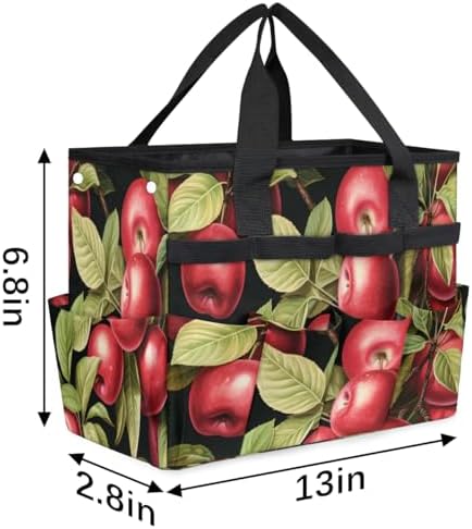 Apples Garden Tool Bag Organizer Heavy Duty Fruit Green Leaf Gardening Tote Bag with 10 Pockets for Women Men Gardening Gifts - Image 3