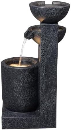 Black Modern Tiered Bowl Fountain, Decorative Water Fountain with LED Lights and Quiet Pump, Indoor Outdoor Water Feature for Patio, Garden, Deck, Balcony, Office and Home Décor - Image 5