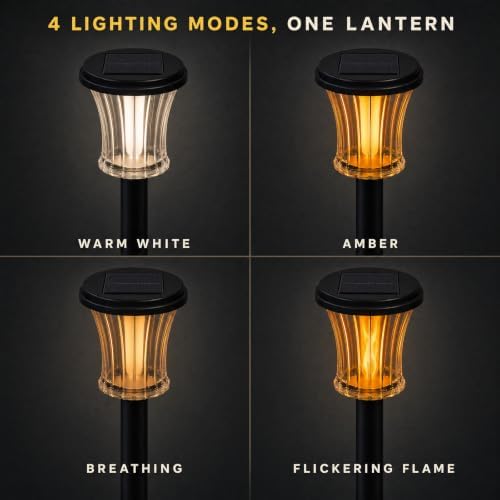 Glass Solar Pathway Lights, 4 Ambient Modes, Flame Torch Light, 6PK - Image 2
