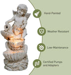15.7" High 3-Tiers Cascading Rock Outdoor Water Fountain with LED Lights, Large Freestanding Fountains and Waterfalls for Garden, Patio, Yard, and Deck Decor with Featuring Natural Stone Look - Image 6