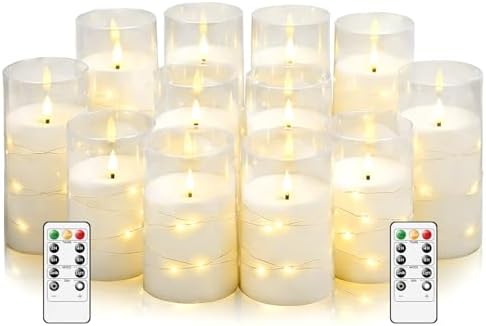 kakoya Flameless LED Candles with Timer 12 Pc Flickering Flameless Candles for Romantic Ambiance and Home Decoration Stable Acrylic Shell,with Embedded Star String，Battery Operated Candles(White) by FLAMELESSCANDLES