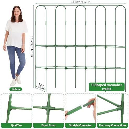 Cucumber Trellis for Raised Bed 5.4x5.5ft U-Shape Adjust Metal Garden Trellis for Climbing Plants Outdoor with Climbing Net Vegetable Arch Trellises Support Plant for Tomato Pea Fruit Squash Trellises - Image 2