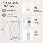 Perfnique Farmhouse Outdoor Lanterns for Patio, Set of 2 White Rustic Lanterns Decor, Vintage Hanging Candle Holder Decorative for Porch, Garden, Yard, Indoor (No Glass) - Image 2