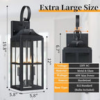 Bdrofn 2 Pack 19" Large Outside Modern Wall Sconce Light Fixture Dusk to Dawn, Industrial Porch Light Wall Mount with Glass, Waterproof Farmhouse Exterior Lamp Lighting Bulbs Included - Image 3