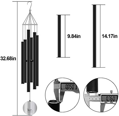 Deep Tone wind chimes, ecoeco 32'' Metal Wind Chimes for Outside with 6 Aluminum Tubes & Hook, Memorial Gifts for Loss of Loved One, Sympathy Windchimes for Patio Garden and Home Decor(Black) - Image 2