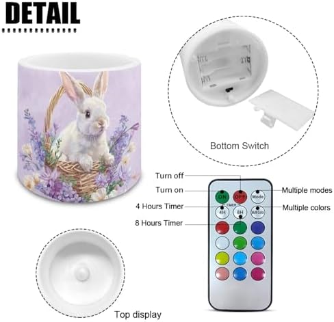 Pack of 4 Flameless Candles Bulk with Remote Battery Operated Candles with Timer Flickering LED Elictric Pillar Lights for Easter Day Home Decorations, Stylish Bunny Flower Egg - Image 2