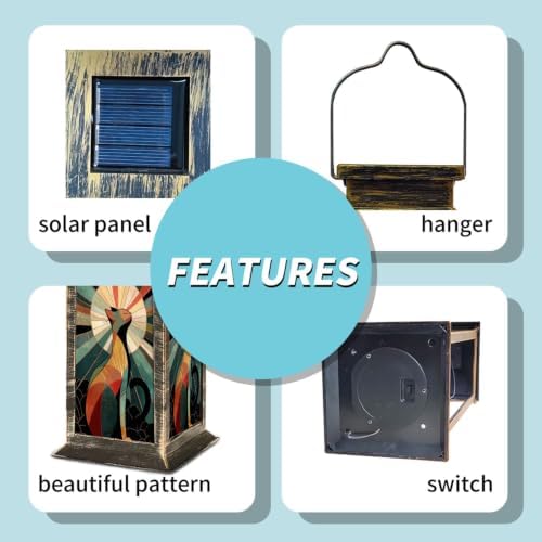 Solar Lantern Glowing Mandala Cat Stained Outdoor Waterproof Garden Hanging Lantern Solar Powered Lighting Outside Solar Light for Patio Yard Camping, Gifts for Women Mom - Image 5