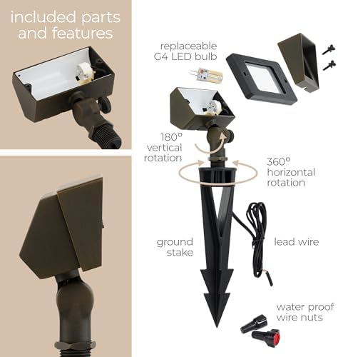 Amped Landscape Lighting 12V Flood Wall Wash Light with G4 Socket in Aged Brass Solid Copper Enhanced Protection for Coastal Environments - Image 2