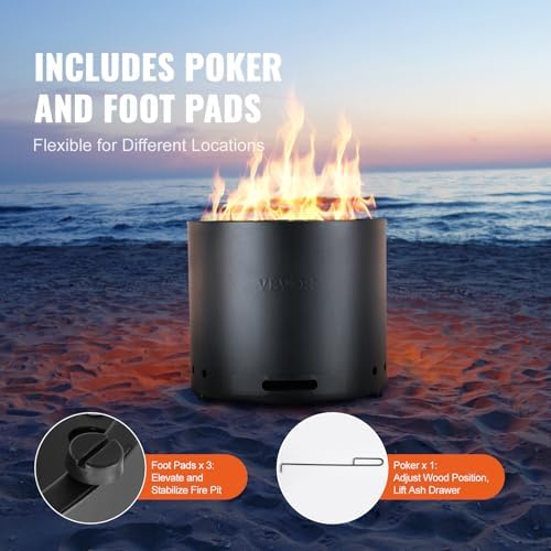 VEVOR Smokeless Fire Pit Stove Bonfire, H: 12.6 in x Dia: 15 in,Wood Burning Fireplaces with Removable Ash Pan, SUS430 Stainless Steel Inner Portable Outdoor Firepit, Ideal for Outdoor Patio Camping - Image 6