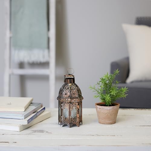 Zingz & Thingz Moroccan Style Candle Lantern Holder, Decorative Light Home Decor, Indoor & Outdoor, 9.5" Tall, Copper - Image 6