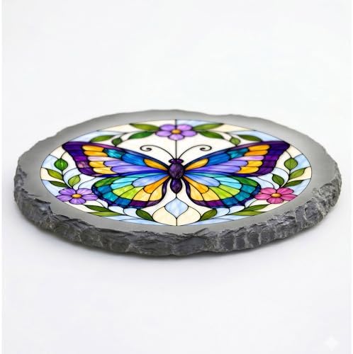 Magnolia Garden 10-Inch Multi-Color Butterfly Stepping Stone - Faux Stained Glass Insect Garden Stone, Weather-Resistant Resin Pathway Accent, Floral Vine Outdoor Yard Decor & Walkway Plaque - Image 3