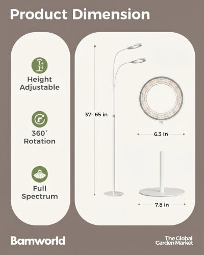 Bamworld Grow Lights for Indoor Plants, 2 Head Full Spectrum Plant Lights - Image 2
