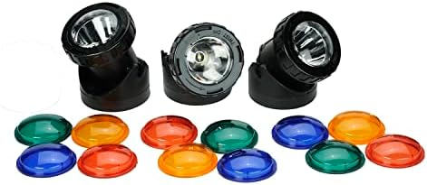 TotalPond Pond and Landscape LED Light Set, 3-Light Pack, for in & Out of Water, 12pc Color Lenses, Easy Install, 3W LED Spotlights, Waterproof, Dusk-to-Dawn Sensor, 10 ft. Power Cord by TotalPond