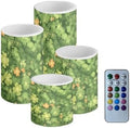Set of 4 Flameless Candles with Remote St Patrick's Day Shamrocks LED Candles with Timer Flickering Battery Operated Elictric Pillar Lights for Indoor Outdoor Porch Home Decor by Merkmak