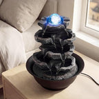Giantex Tabletop Water Fountain with Rotating Crystal Ball & LED Lights, Tiered Rock Waterfall with Pump, Zen Meditation Desktop Decor for Office, Home Relaxation (Stacked Rock Cascade) - Image 2