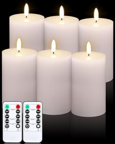 VIHOSE 6 Pack White Flameless Candles Set with Remote and Timer Flickering Flameless Battery Candles Flat Top LED Pillar for Wedding Outdoor Home Festival Decoration(D 3" H 3") by VIHOSE