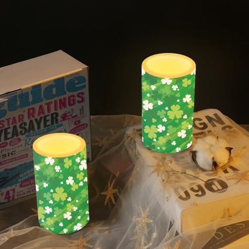 Painting Shamrocks Flameless Candles with Remote Battery Operated Candles with Timer St Patrick's Day Flickering LED Battery Operated Elictric Pillar Tealights for Patio Porch - Image 6
