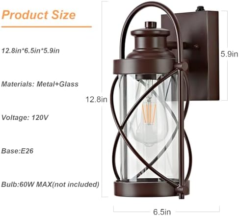 Dusk to Dawn Outdoor Wall Lights Fixtures, Waterproof Exterior Lighting Fixtures with Photocell Sensor,Vintage Coffee-Bronze Metal Cage Lantern Outside Lights for Porch Patio House Garage（2 Pack） - Image 6