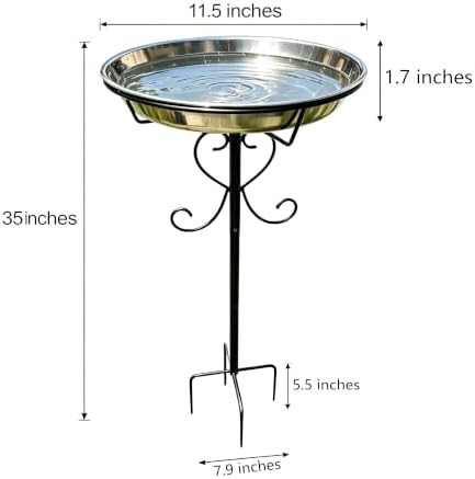 Metal Bird Bath for Outside, 11.6In Removable Stainless Steel Tray, Weather-Resistant Standing Water Feeder for Garden Patio Lawn, Black - Image 3
