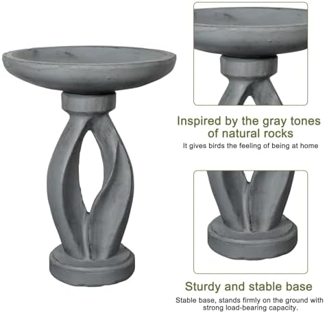 SKYFIRE 21.85 Inch Tall Pedestal Bird Bath, Fibre Reinforced Concrete Birdbath with Twisted Base, Weather Resistant & Durable Bird Bath for Garden Patio Lawn Backyard, Gray - Image 4