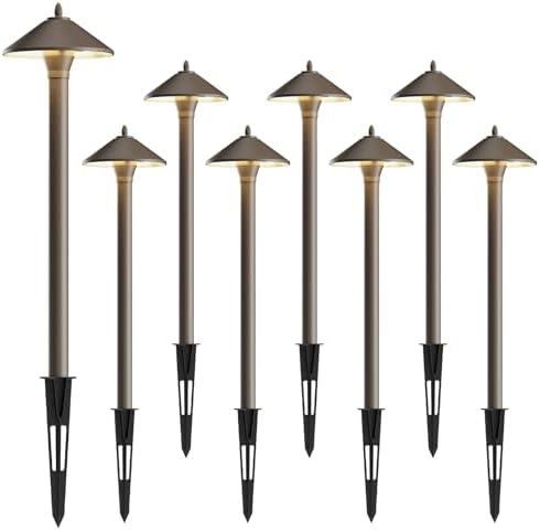 GOODSMANN Landscape Lighting Outdoor Low Voltage Landscape Lighting Kits 8PK Pathway Lights Wired 10W 25 Lumen 2700K Warm White Metal 12V Bronze Electric Sidewalk Walkway Lights with Cable Connectors by GOODSMANN