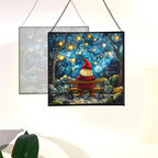 Gnome Stargazer Bench Stained Glass Suncatcher – Square Hanging Window Panel for Home or Greenhouse – Whimsical Glass Art Gift for Garden Lovers, Christmas, Halloween, Father Days lP3eNH - Image 4
