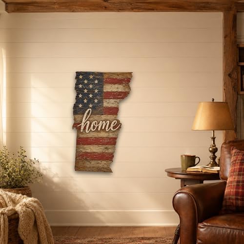 Vermont "Home" State Shape Sign — Vintage American Flag Wall Decor — UV-Printed Aluminum (Not Real Wood) — Patriotic State Pride Art for Indoors & Outdoors — Made in USA - Image 5