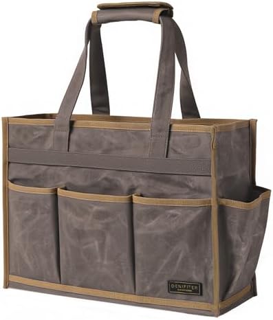 Canvas Large Tool Bag - A Large Main Pocket and 14 Insert Pockets Garden Tool Tote Bag - Durable 16oz Waxed Canvas Tool Case with Handle - Tool not Included by Denifiter