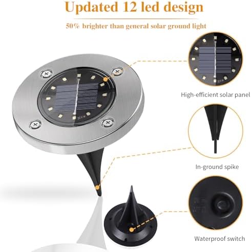 Solar Ground Lights Outdoor 12 Pack 4.6", Waterproof, Cool White - Image 2