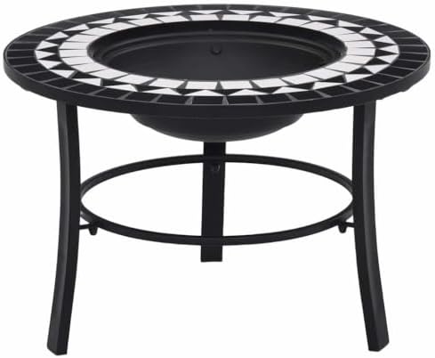 Mosaic Fire Pit - 26.8 in Ceramic Bowl - Steel BBQ Heater by Unknown