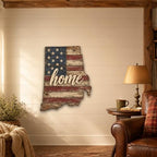 Rhode Island "Home" State Shape Sign — Vintage American Flag Wall Decor — UV-Printed Aluminum (Not Real Wood) — Patriotic State Pride Art for Indoors & Outdoors — Made in USA - Image 5