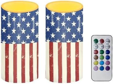 Painting Style USA Flag Flameless Candles with Remote and Timers Flickering Battery Operated Candles Outdoor LED Pillar Candles for Independence Day Patriotic Decoration Set of 2 by Merkmak