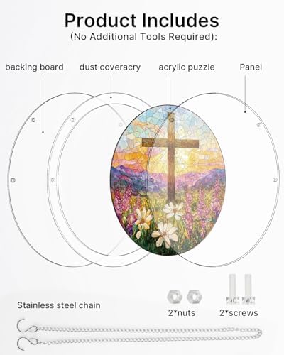 Acrylic Puzzles Suncatcher Window Hanging, 83 Pieces Garden of Holy Light Puzzle, Suncatcher for Doors Garden, Mother's Day Christmas Birthday Gifts for Women Men (L - 8.9 * 8.9 in) - Image 4