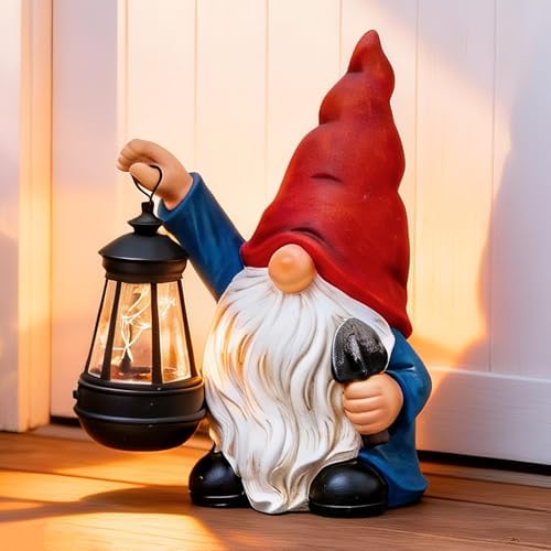 Garden Gnomes Statues Outdoor Decor with Shovel Solar Gnome with Lantern LED Lights,Terrace Xmas Courtyard Lawn Patio Porch Decoration Birthday Christmas Housewarming Gift for Mom Women - Image 5