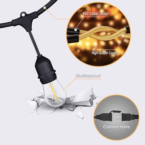 190FT Patio String Lights with Timer for Bistro Café Backyard 2Pack - Image 6