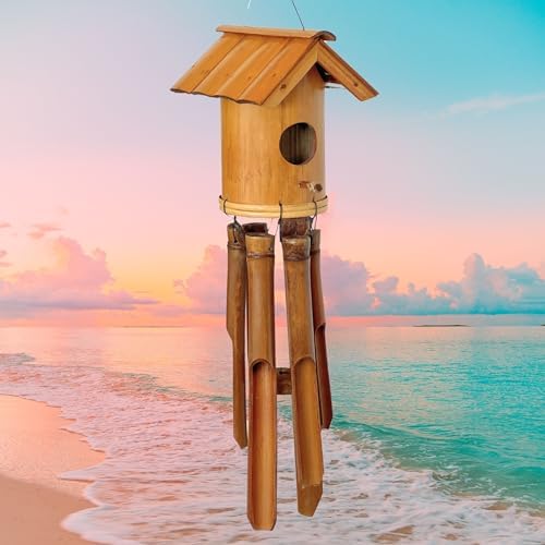 Bellaa 20384 Bamboo Wind Chime Bird House Nest Japanese Style Fine Minimalist Wooden Windchimes Handmade Gift 38 Inches - Image 2