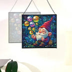 Gnome with Soap Bubbles Stained Glass Suncatcher – Square Hanging Window Panel for Home or Greenhouse – Whimsical Glass Art Gift for Garden Lovers, Christmas, Halloween, Father Days uZVOjS - Image 4