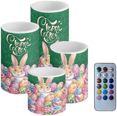 Easter Eggs Flameless Candles with Remote Bunny Battery Operated Candles with Timer Outdoor Lanterns for Easter Day Decorations Flameless Pillar Lights for Patio Porch Decor by Merkmak