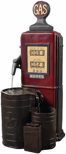 Peaktop Teamson Home Vintage Gas Station Statue 3 Tiered Floor Waterfall Fountain with Pump for Outdoor Patio Garden Backyard Decking, 42 Inch Height, Dark Red by TeamsonHome