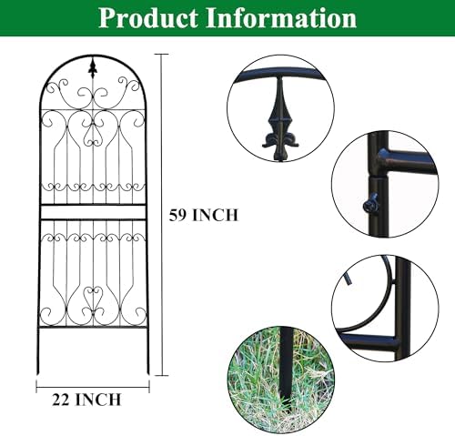 Trellis for Climbing Plants 59" H x 22" W Metal Unique Design Decorative Garden Structure Weather-Resistant Trellises Outdoor Decor Flowers Roses Vine Ivy Clematis 1 Pack - Image 3