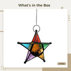 Wall Hanging Star Ornaments, Moroccan Star Shaped Glass Candle Holder with Hanging Chain, Handcrafted Glass Lantern for Indoor Wall Decor, Garden Patio, Home and Fence Display - Image 2