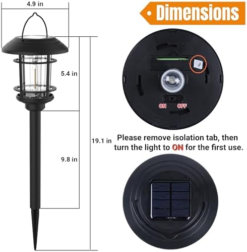 Dynaming 6 Pack Dual Use Solar Path Lights Outdoor, Hanging Lantern Solar Garden Lights with Edison Bulb, Landscape Lighting, Waterproof & Auto On/Off for Patio Pathway Walkway Driveway, Warm White - Image 2