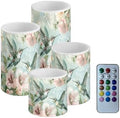 4Pcs Flameless Candles with Remote and Timers Flickering Battery Operated Candles Outdoor Flameless LED Pillar Lights for Beach Wedding Coastal Home Decorations, Floral Hummingbird by Merkmak