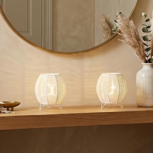JHY DESIGN Cordless Table Lamps Set of 2, 6.5" H Battery Operated Woven Cotton Rope Lamps with 6 Hours Timer, Boho Bedside Lamps for Bedroom Living Room Home Parties Patio Events(White) - Image 5